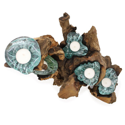Portavelas Molton Glass Five sobre madera