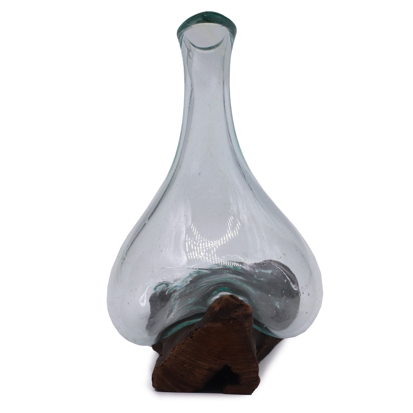 Mini carafe en verre fusionné sur bois - 20 cm