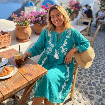Nomad Sari On the Med Collection - Vestido - Turquesa con Bordado y Borla (L-XL)