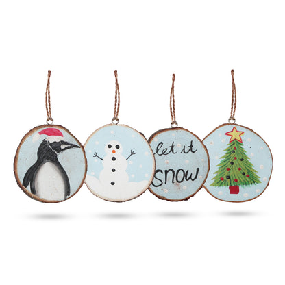Let it Snow - Decoración navideña de troncos pintada a mano (juego de 4)