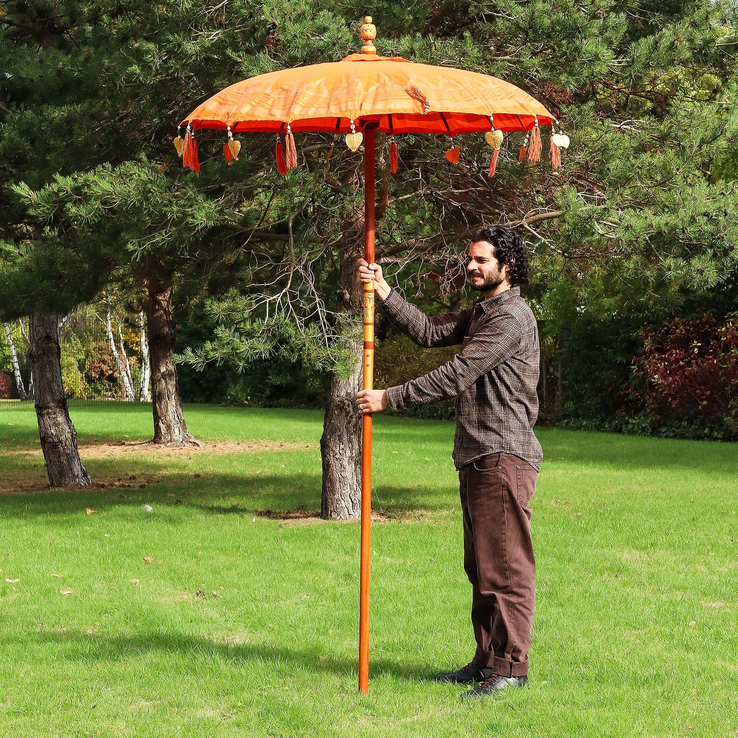 Bali Terrassenschirm - Baumwolle - Orange Dekor - 1,5m