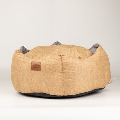 Cama para mascotas – Mediana Corona Real – Arena y Gris – 50 × 50 × 26 cm