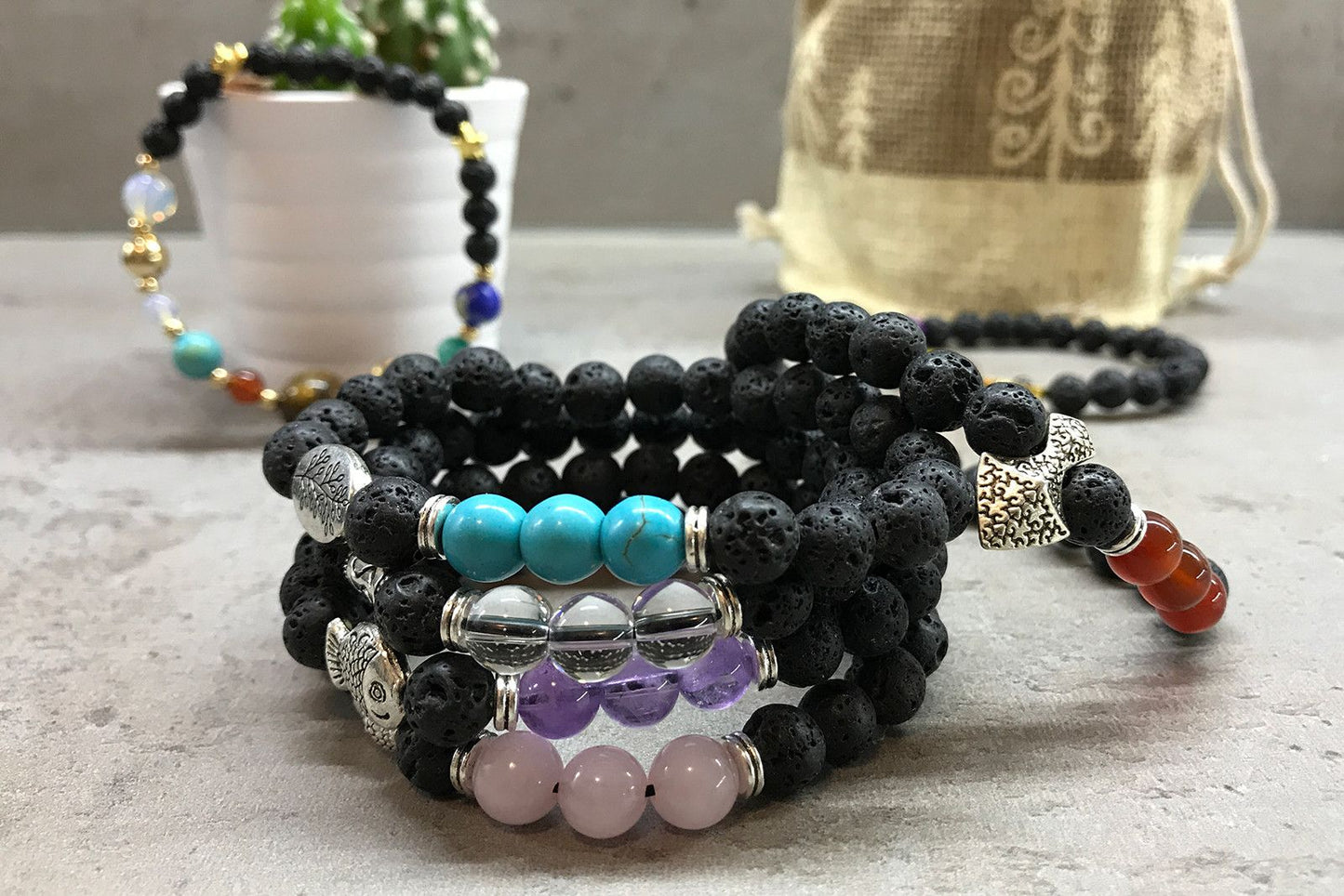 Pulsera Piedra Lava Sistema Solar Plata