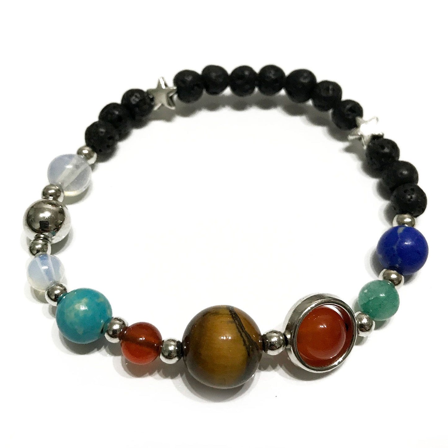 Pulsera Piedra Lava Sistema Solar Plata