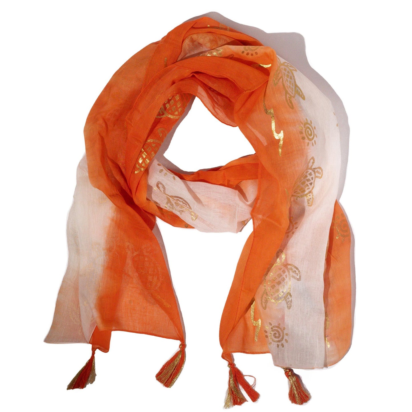 Foulard d'été Nomad Sari imprimé tortues - corail (180x50cm)
