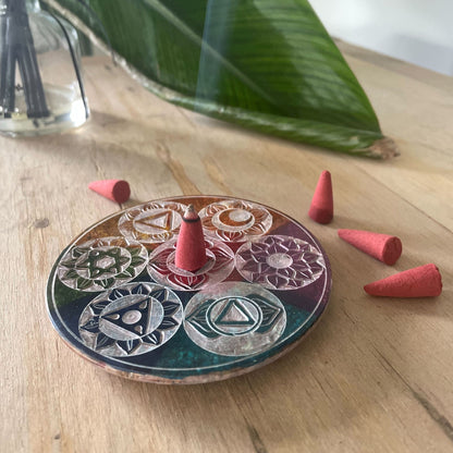 Porta Incienso en Disco de Esteatita 10cm - Siete Chakras