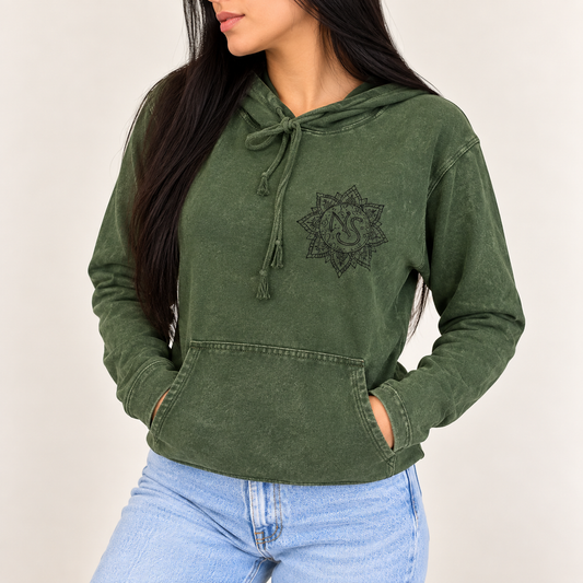 Camisa con capucha grande lavada a la piedra con bolsillo canguro - Verde azulado vintage