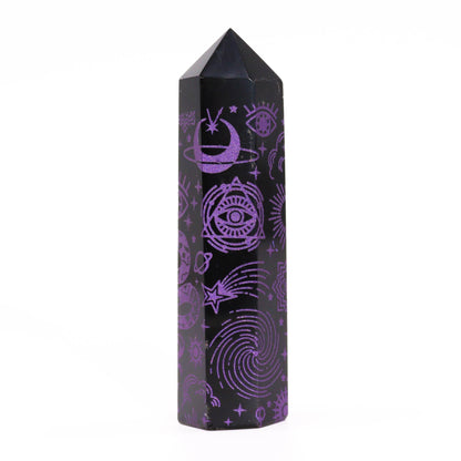 Pointes d'obsidienne noire (environ 60-70 g, 9 cm) - Histoire mystique - Violet foncé