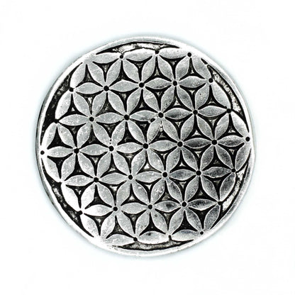 Blume des Lebens Räucherstäbchenhalter, poliertes Aluminium, 11 cm