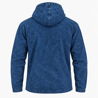 Camisa con capucha mediana lavada a la piedra con bolsillo canguro - Brújula de la vida azul