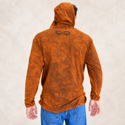 Camisa con capucha mediana lavada a la piedra con bolsillo canguro - Naranja quemado