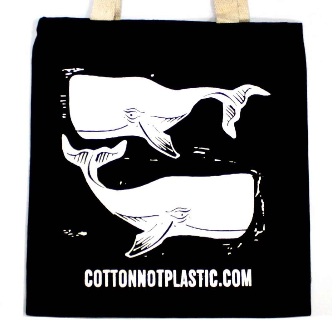 Bolsa Algodón Negro 8oz Ballenas Blancas 38x42cm