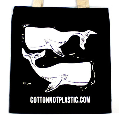 Bolsa Algodón Negro 8oz Ballenas Blancas 38x42cm
