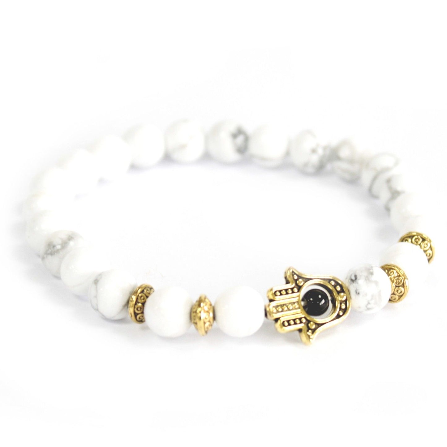 Bracelet Hamsa en or et pierre blanche - Pierre précieuse