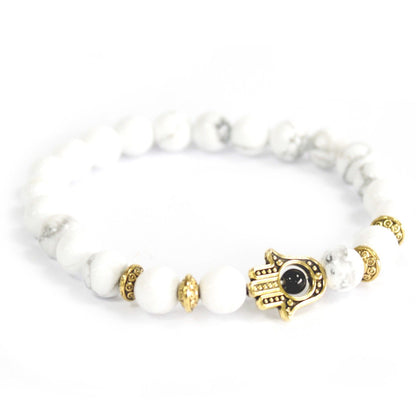 Bracelet Hamsa en or et pierre blanche - Pierre précieuse
