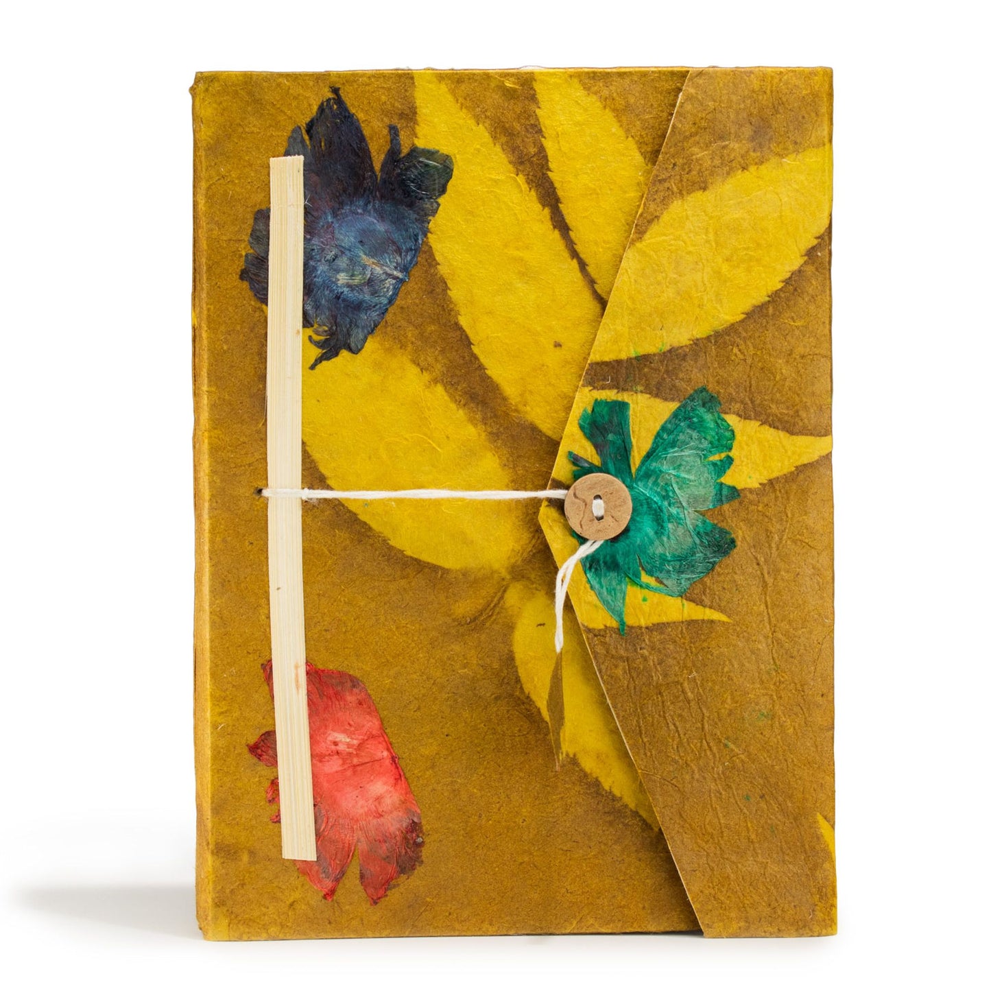Carnet Lokta « bold floral » – Grand (21x15cm) – 45 feuilles – Marque-page inclus – Olive