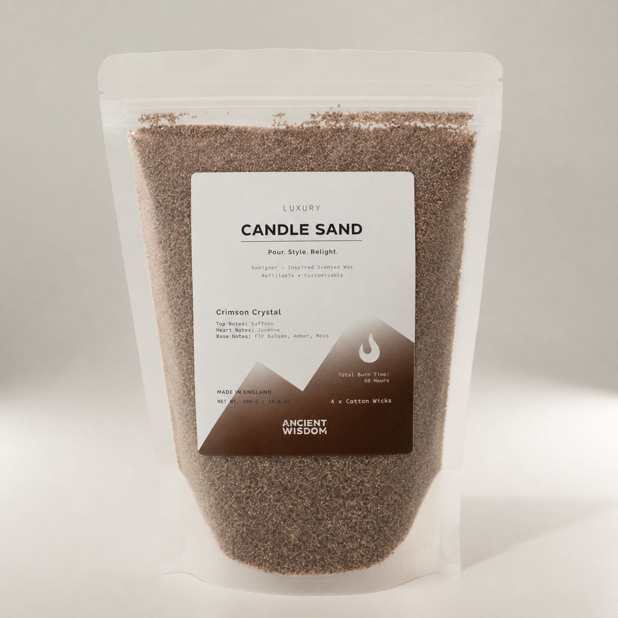 Vela perfumada de arena - Marrón Mocha - Cristal Carmesí - 300 g