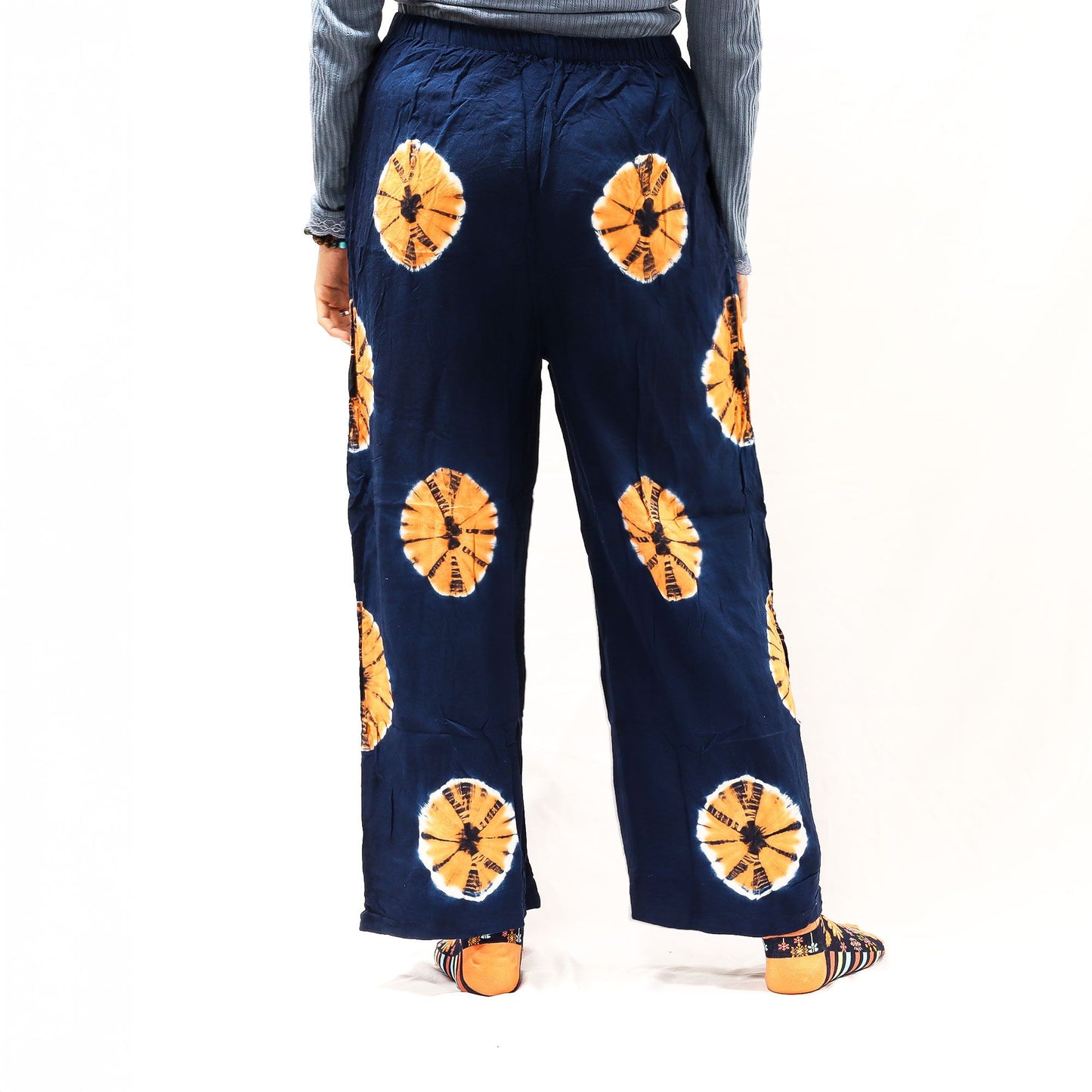Pantalon de détente de style japonais - Taille M - Bleu, orange