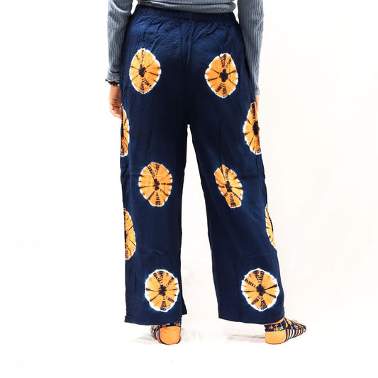 Pantalones de salón de estilo japonés - Grande - Azul, Naranja