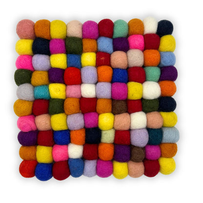 Set de table carré en boules de feutre - 20 cm multicolore