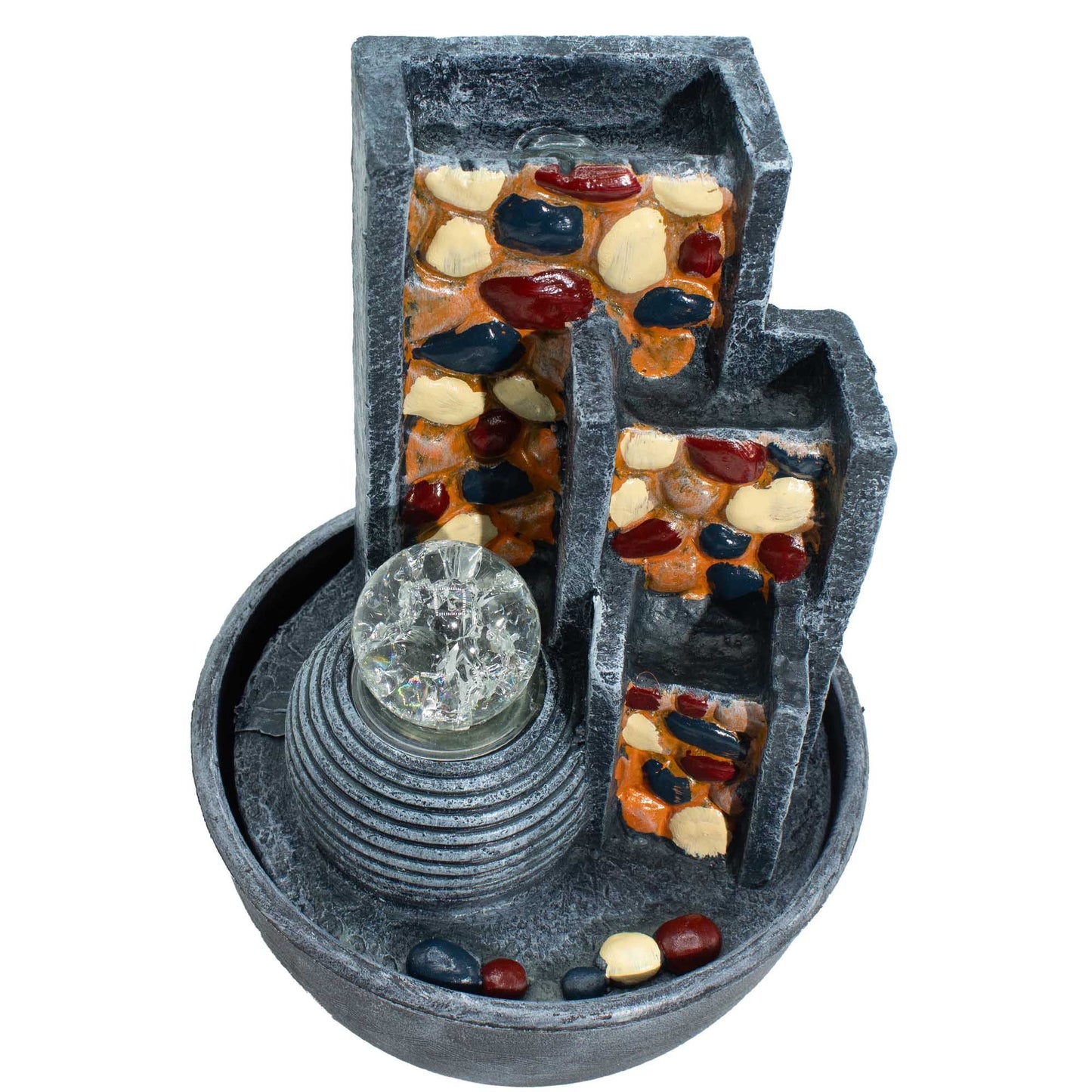 Fuente de agua de guijarros para pared con bola de cristal (19x19x28 cm)