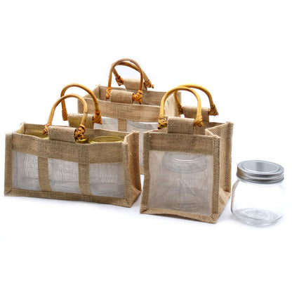Bolsa de Regalo con Ventana de Yute Puro y Algodón - 3 Ventanas