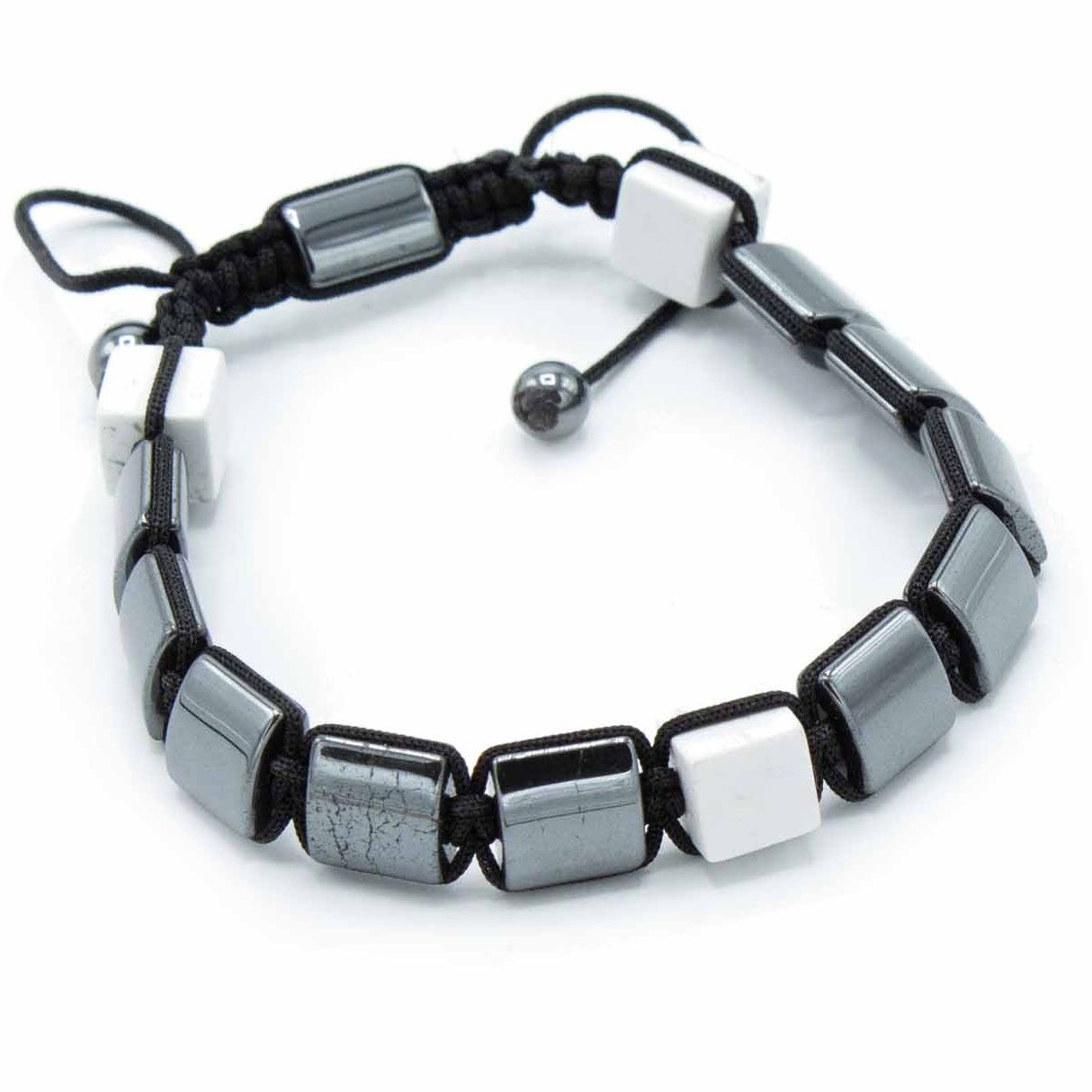 Hämatit Shamballa Magnetarmband - Quaderförmiger weißer Jaspis