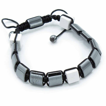 Hämatit Shamballa Magnetarmband - Quaderförmiger weißer Jaspis