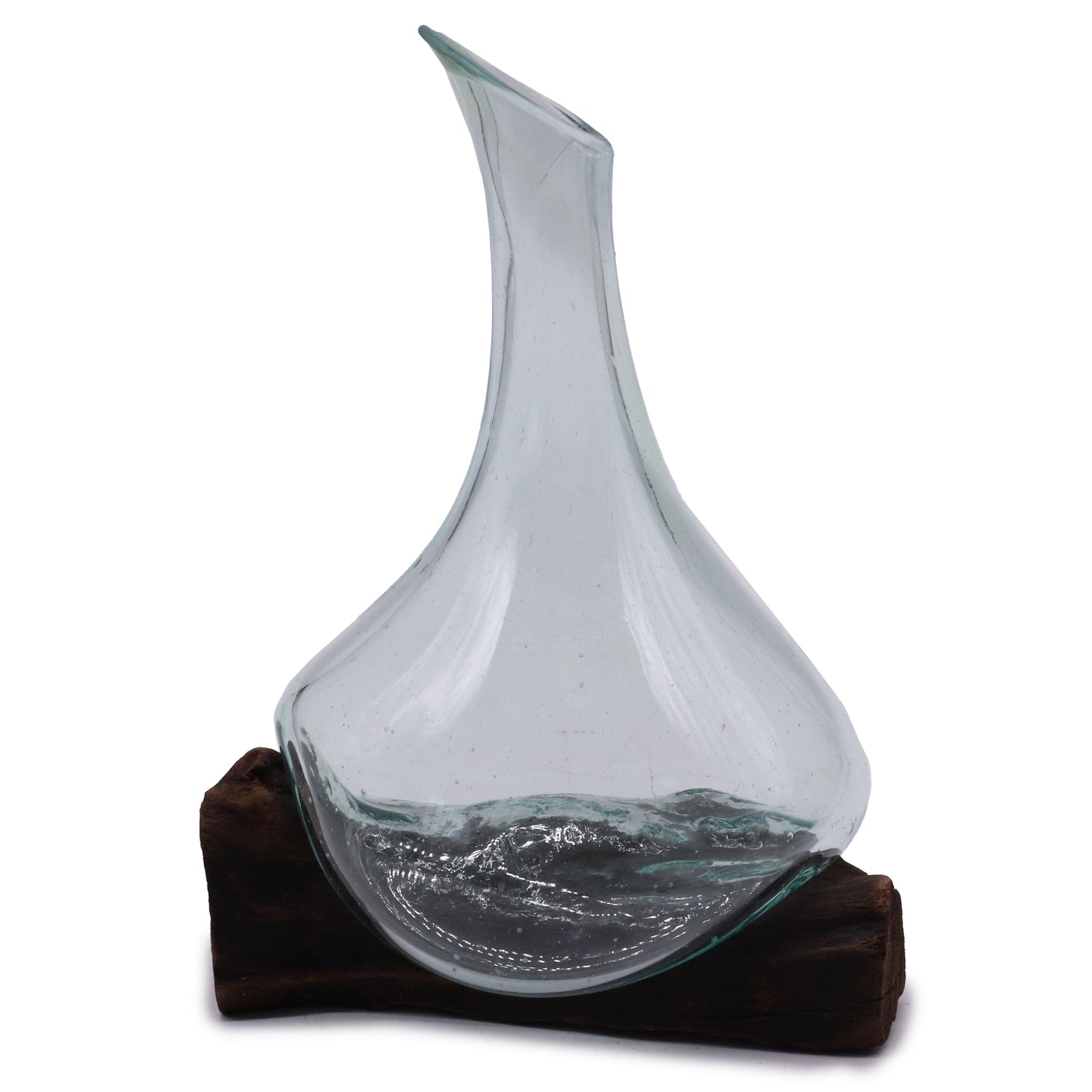 Mini carafe en verre fusionné sur bois - 20 cm