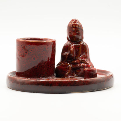 Porte-encens Bouddha multifonctionnel - Céramique rouge lisse