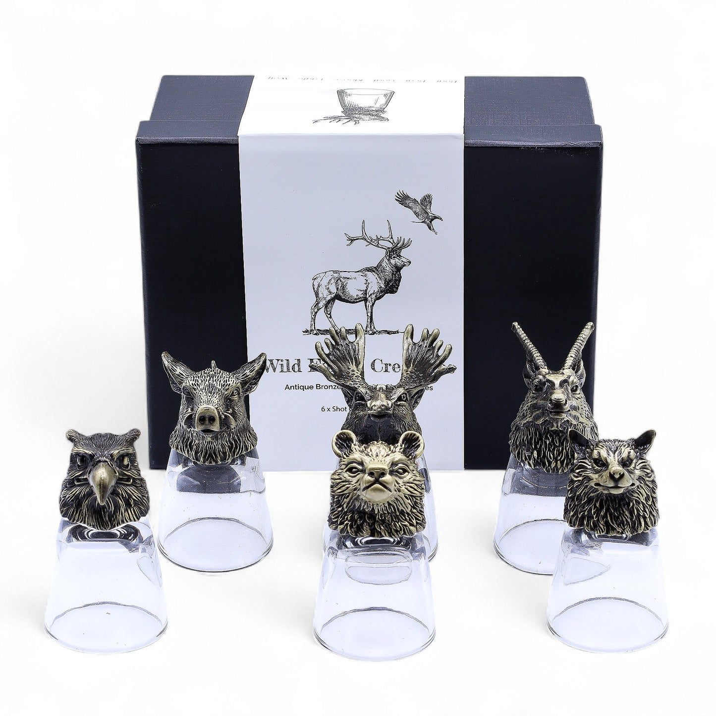 Geschenkset mit 6 Schnapsgläsern (50 ml) - Wild Forest Creatures - Antik Bronze