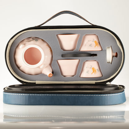 Juego de tetera de viaje y cuatro tazas - Estilo rosa vintage de calabaza