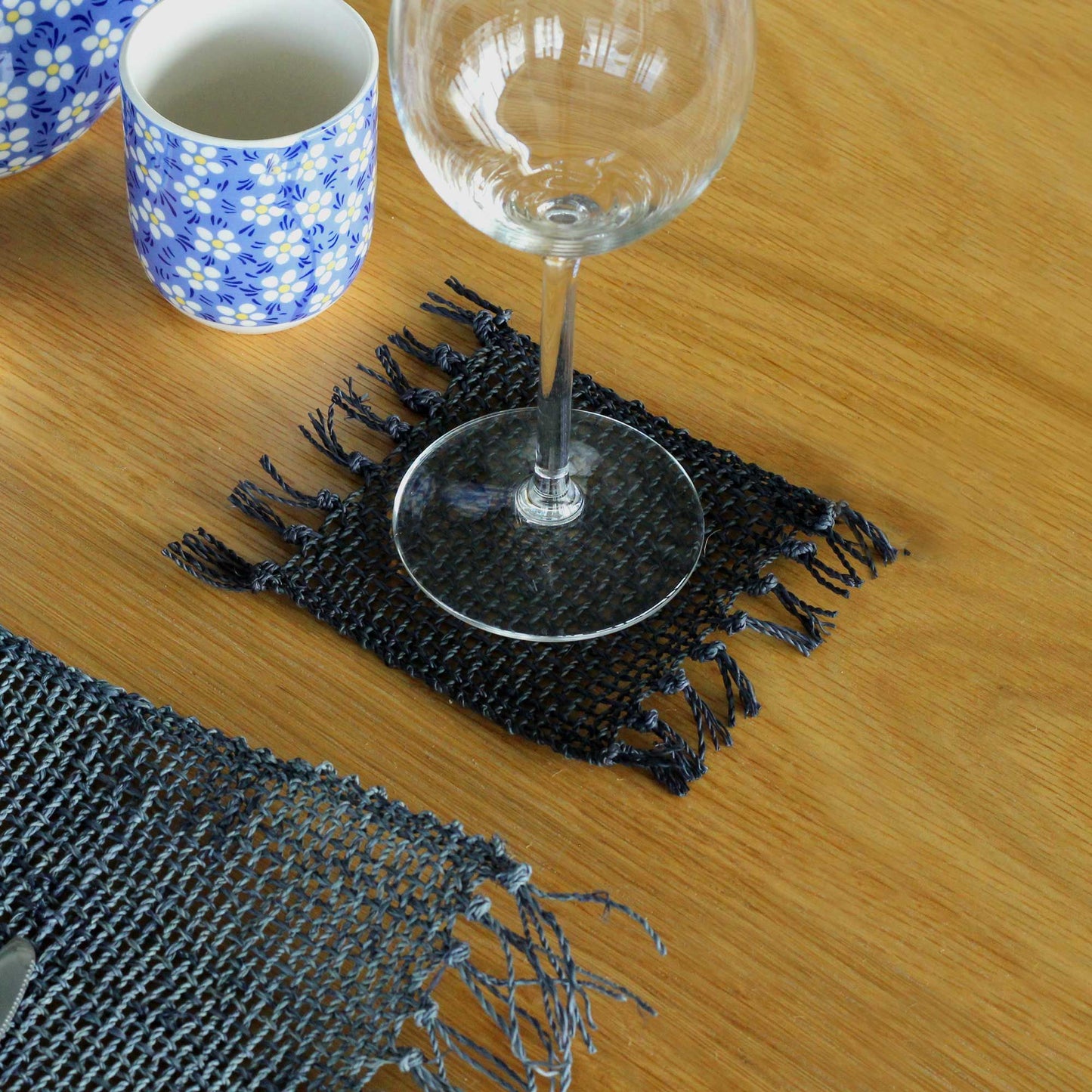 Lot de 4 sous-verres à franges naturelles - Noir