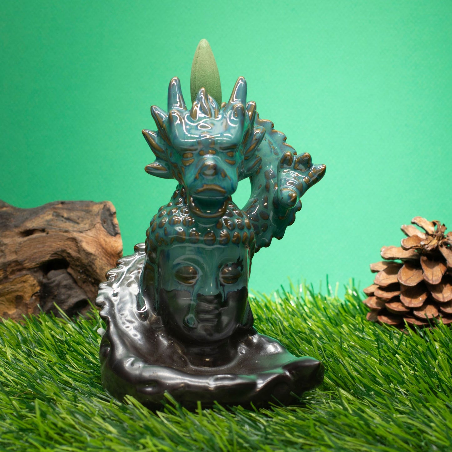 Brûleur d'encens à refoulement - Dragon sur Bouddha