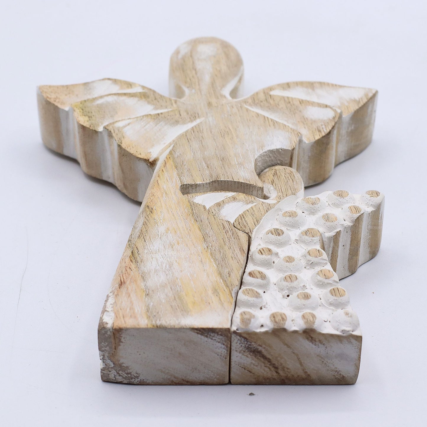 Ángel de madera de mango en ángel - Encalado - 15 cm