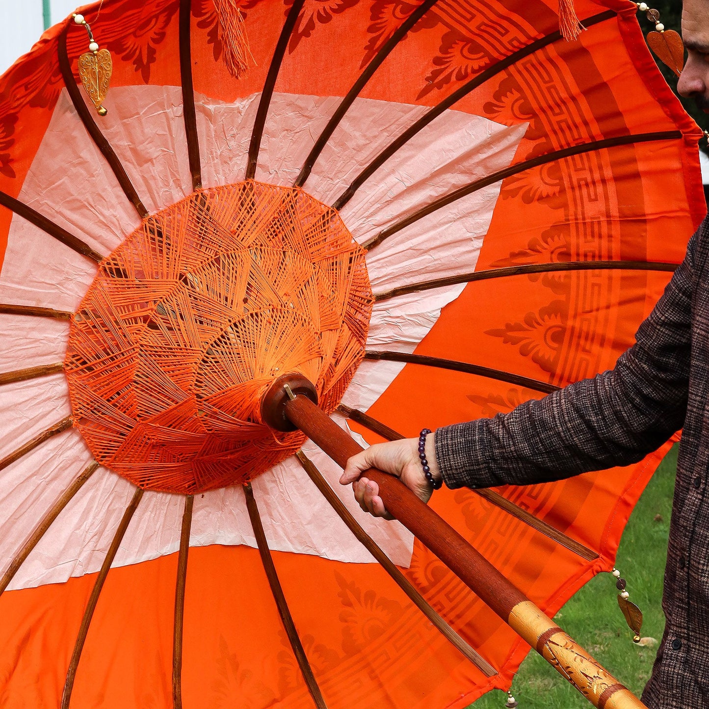 Bali Terrassenschirm - Baumwolle - Orange Dekor - 1,5m