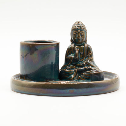 Porte-encens multifonction Bouddha - céramique bleue