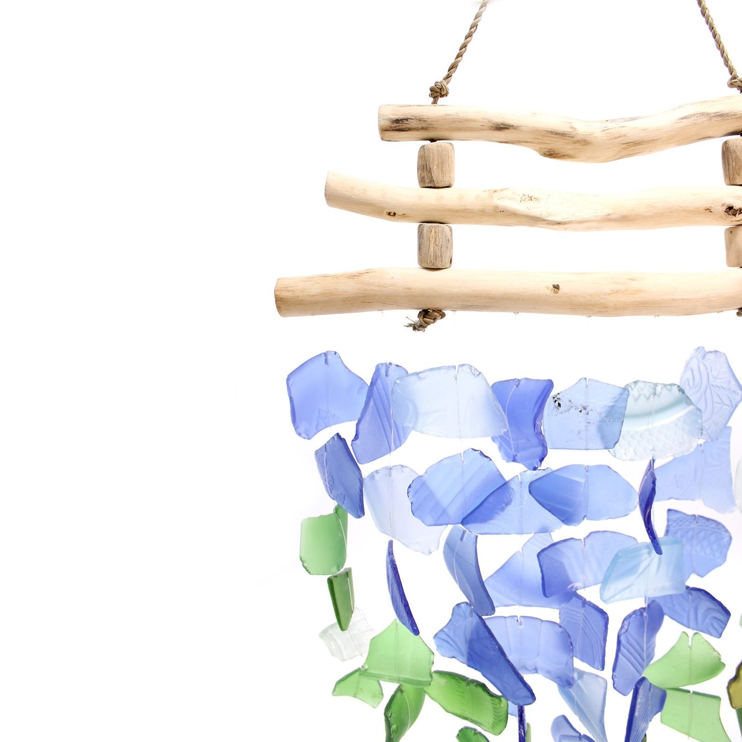 Windspiel aus recyceltem Glas – Blau und Grün