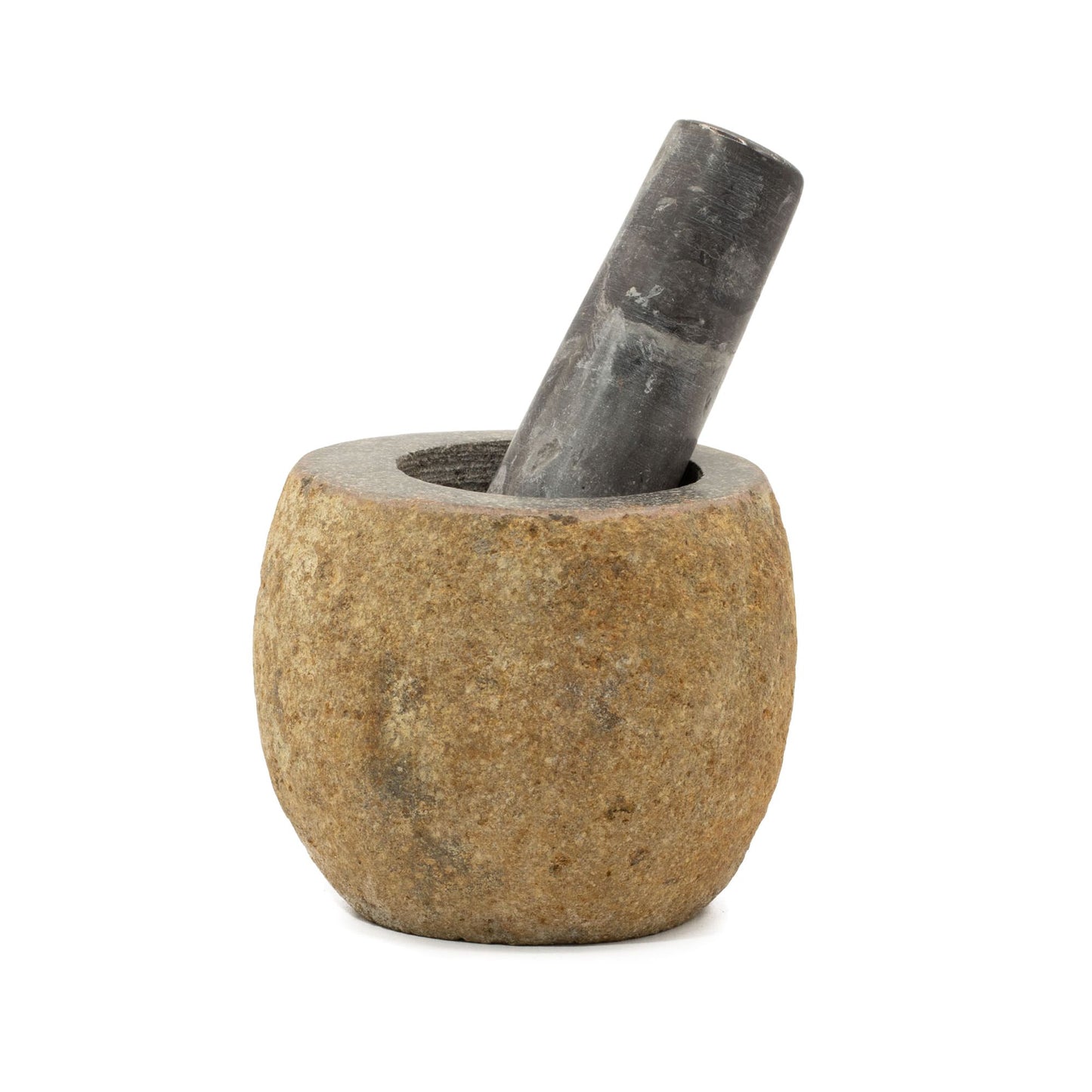 Dekorative Mörser und Stößel aus Naturflussstein – Klein (ca. 9x7 cm)