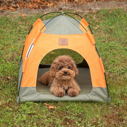 PAW Bed – Tienda verde y naranja – 48 × 48 × 40 cm