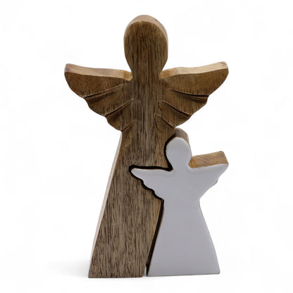 Ángel de madera de mango en ángel - Esmalte blanco - 15 cm