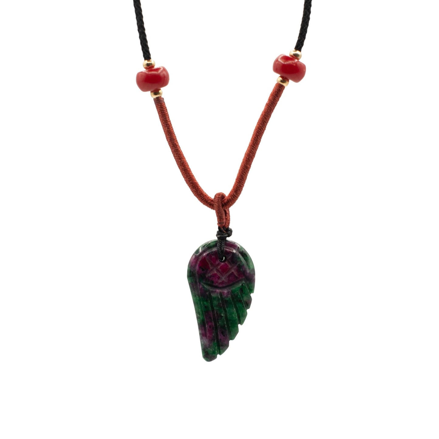 Collier pendentif en pierre gemme tressé - Morganite aile d'ange