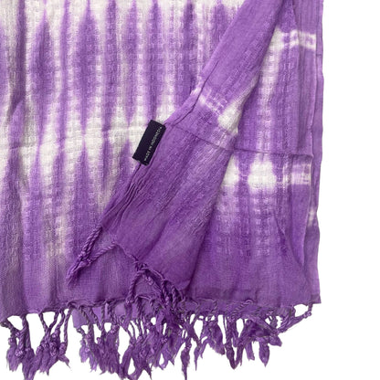 Java Boho Art Schal – Lavendelstreifen und Motive – 62 x 200 cm