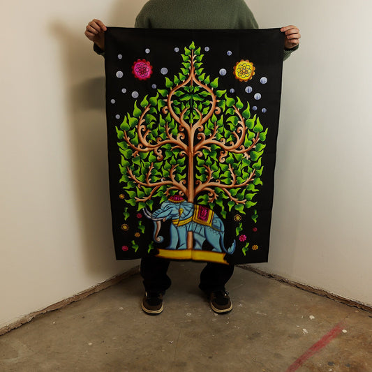 Arte de pared de algodón (70x110 cm) - Elefante y Árbol de la Vida