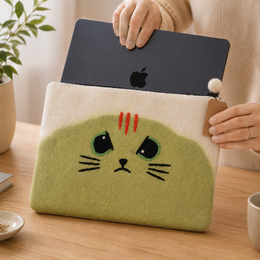 Funda de fieltro para portátil (de hasta 14 pulgadas)  - Gato Gruñón