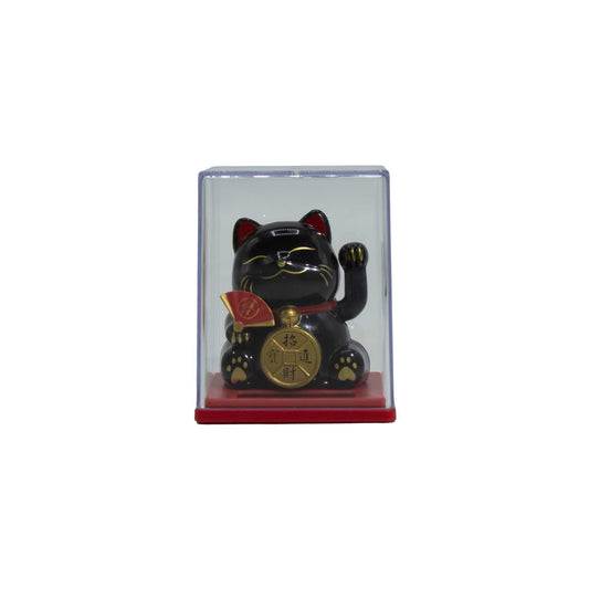 Mini Gato de la Suerte Solar en Caja - Negro