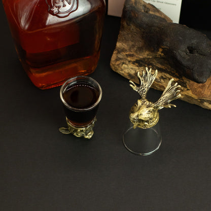 Coffret cadeau de 12 verres à liqueur Bottom Up (25 ml) - Forêt et créatures mystiques - Bronze antique