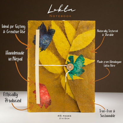 Carnet Lokta « bold floral » – Grand (21x15cm) – 45 feuilles – Marque-page inclus – Olive