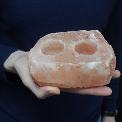 Natural salt candle holder - 2 holes