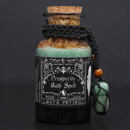 Potion de bain de sorcière ancienne et amulette en cristal d'aventurine - Prospérité